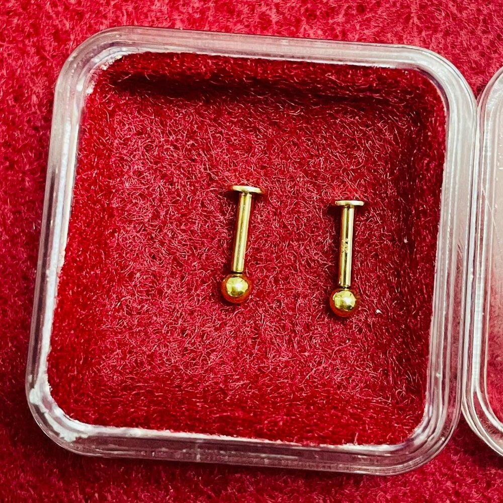 Bvla 14k Solid Gold Threadless Bead Ball Set With… - image 2